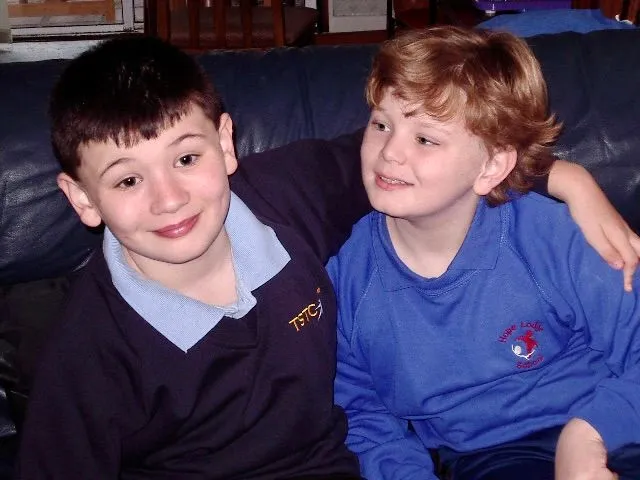 Me aged 9 with big bruv Charlie aged 11 (Cuddles before school)