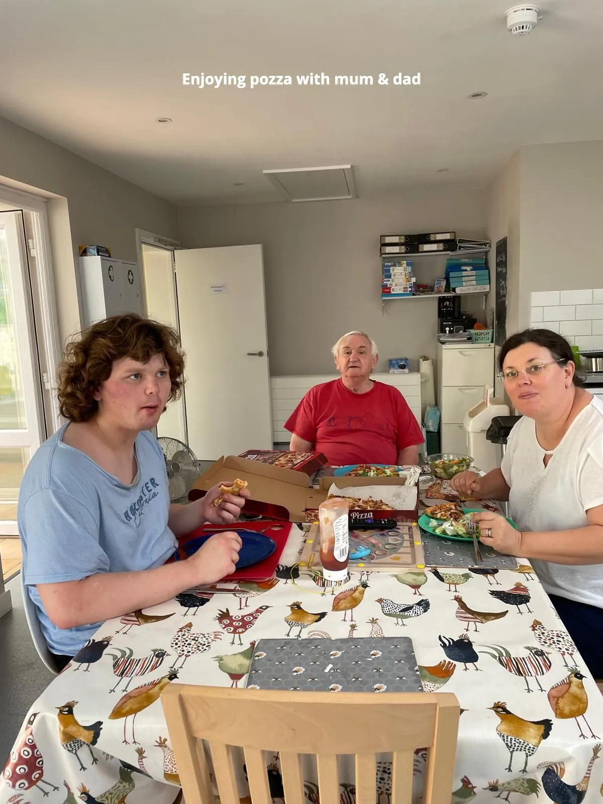 Enjoying a pizza evening with mum and dad