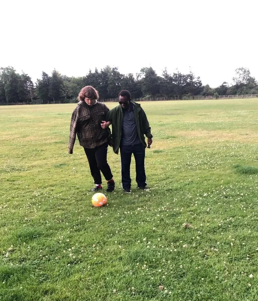 Love my walks with my cares, playing football